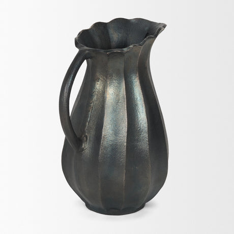Anya Matte Black Scalloped Petal Cast Metal Jug by Mercana at Eve Furniture