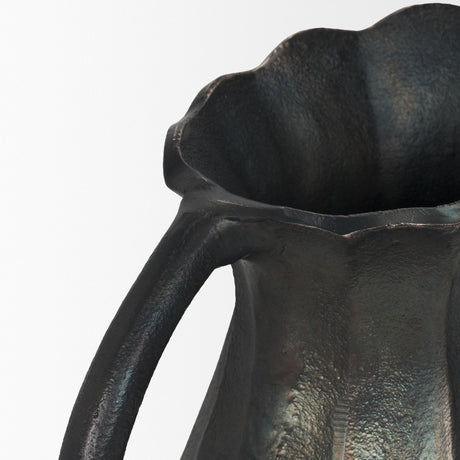 Anya Matte Black Scalloped Petal Cast Metal Jug by Mercana at Eve Furniture