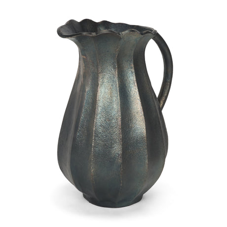 Anya Matte Black Scalloped Petal Cast Metal Jug by Mercana at Eve Furniture