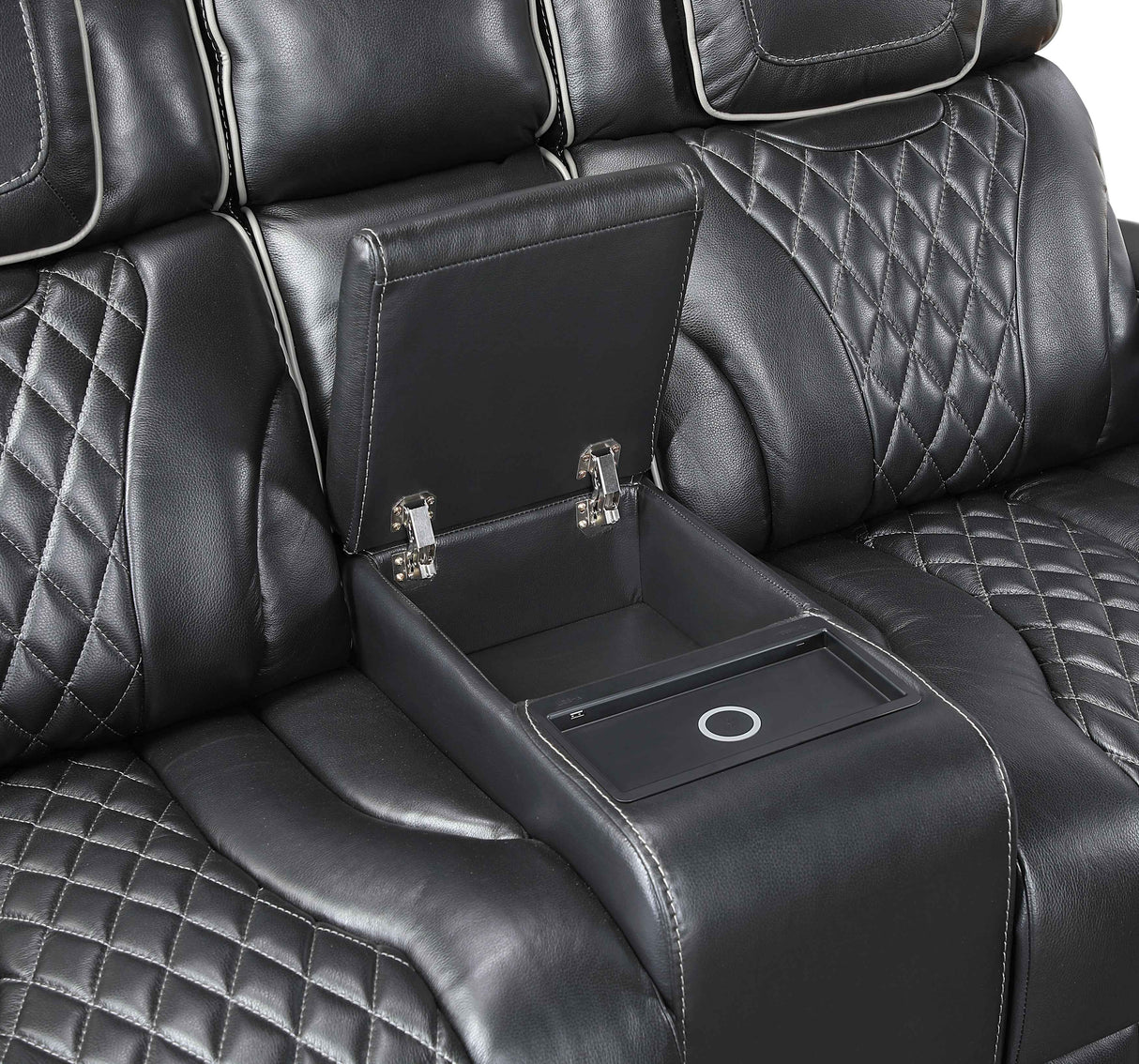 Apex Black Leather Power Double Reclining Loveseat by Homelegance at Eve Furniture