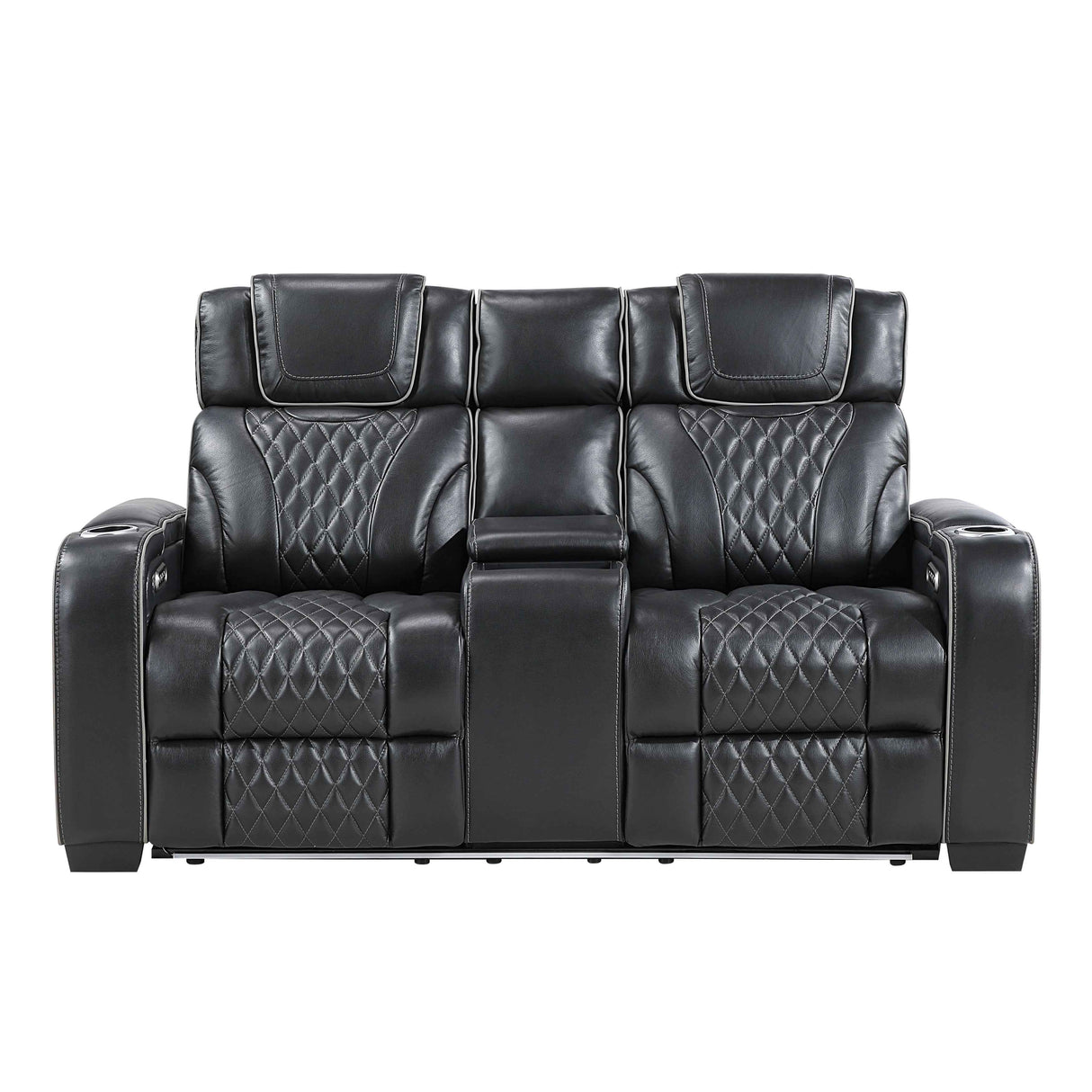 Apex Black Leather Power Double Reclining Loveseat by Homelegance at Eve Furniture