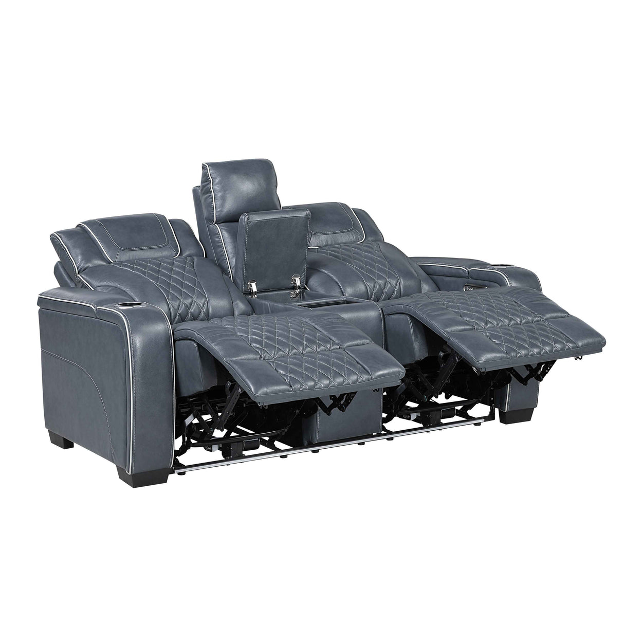 Apex Blue 3-Piece Leather Power Reclining Living Room Sets by Homelegance at Eve Furniture