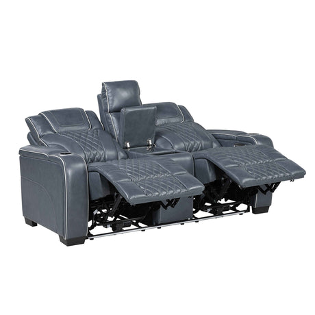 Apex Blue 3-Piece Leather Power Reclining Living Room Sets by Homelegance at Eve Furniture