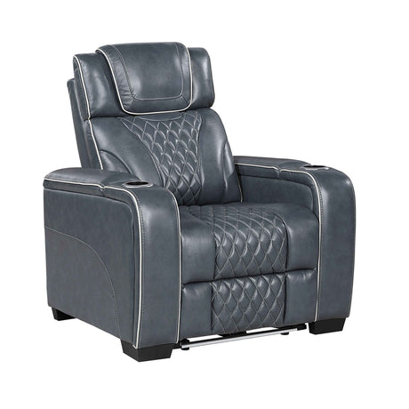 Apex Blue 3-Piece Leather Power Reclining Living Room Sets by Homelegance at Eve Furniture