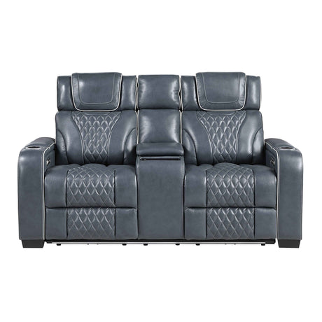 Apex Blue 3-Piece Leather Power Reclining Living Room Sets by Homelegance at Eve Furniture