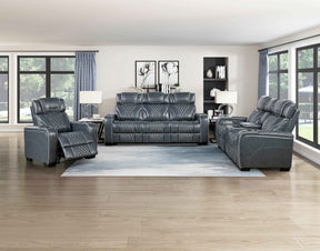 Apex Blue 3-Piece Leather Power Reclining Living Room Sets by Homelegance at Eve Furniture