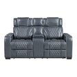 Apex Blue Leather Power Double Reclining Loveseat by Homelegance at Eve Furniture