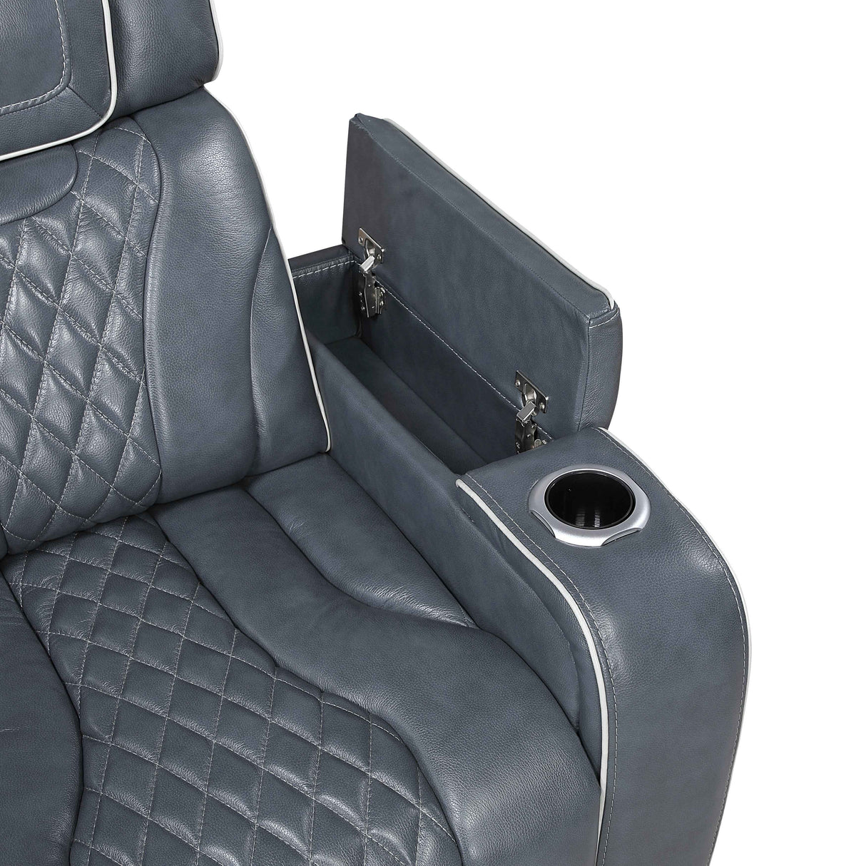 Apex Blue Leather Power Double Reclining Sofa by Homelegance at Eve Furniture