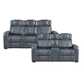 Apex Blue Leather Power Double Reclining Sofa by Homelegance at Eve Furniture
