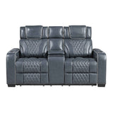 Apex Blue Leather Power Double Reclining Sofa by Homelegance at Eve Furniture