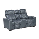 Apex Blue Leather Power Double Reclining Sofa by Homelegance at Eve Furniture