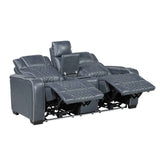 Apex Blue Leather Power Double Reclining Sofa by Homelegance at Eve Furniture