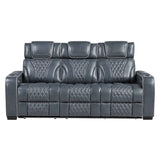 Apex Blue Leather Power Double Reclining Sofa by Homelegance at Eve Furniture