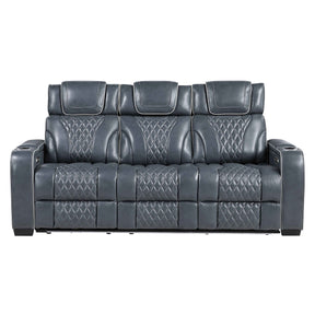 Apex Blue Leather Power Double Reclining Sofa by Homelegance at Eve Furniture