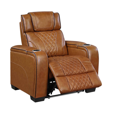 Apex Brown 3-Piece Leather Power Reclining Living Room Set by Homelegance at Eve Furniture