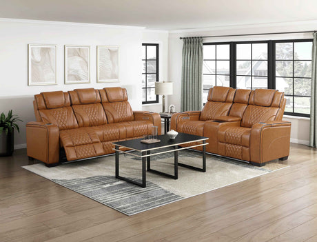 Apex Brown 3-Piece Leather Power Reclining Living Room Set by Homelegance at Eve Furniture