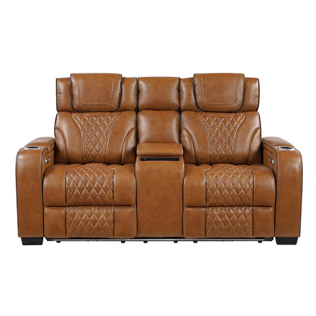Apex Brown 3-Piece Leather Power Reclining Living Room Set by Homelegance at Eve Furniture