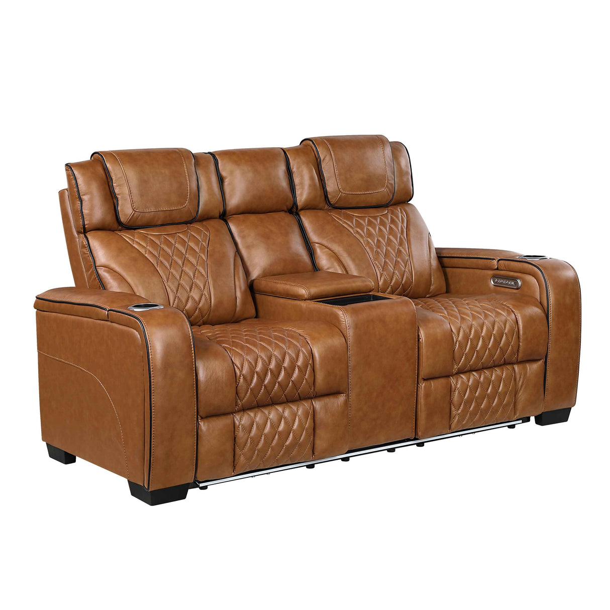 Apex Brown Leather Power Double Reclining Loveseat by Homelegance at Eve Furniture