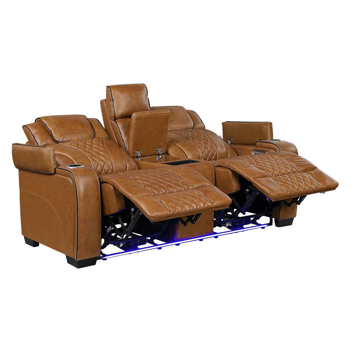 Apex Brown Leather Power Double Reclining Loveseat by Homelegance at Eve Furniture