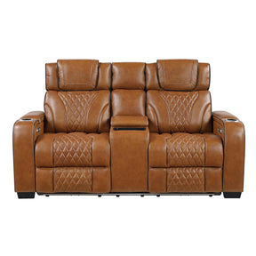 Apex Brown Leather Power Double Reclining Loveseat by Homelegance at Eve Furniture