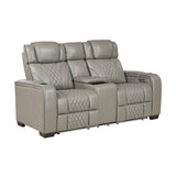 Apex Gray Leather Power Double Reclining Loveseat by Homelegance at Eve Furniture