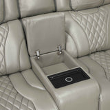 Apex Gray Leather Power Double Reclining Loveseat by Homelegance at Eve Furniture