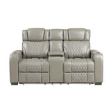 Apex Gray Leather Power Double Reclining Loveseat by Homelegance at Eve Furniture
