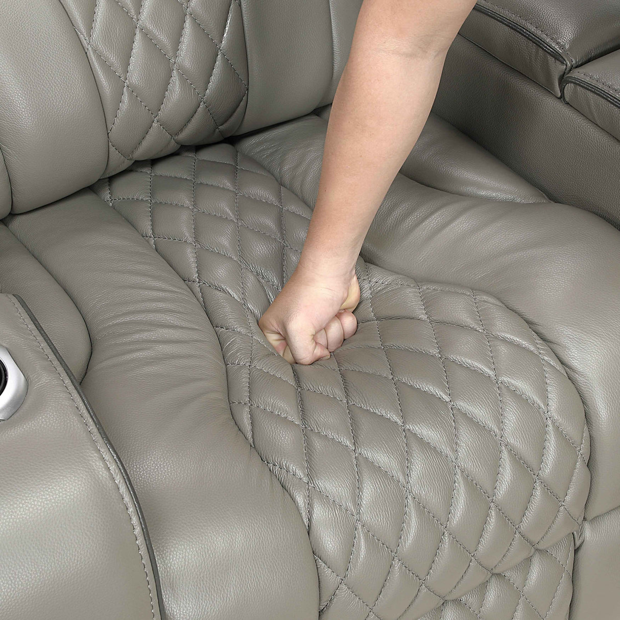 Apex Gray Leather Power Double Reclining Sofa by Homelegance at Eve Furniture