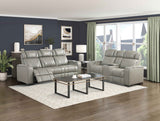 Apex Gray Leather Power Double Reclining Sofa by Homelegance at Eve Furniture