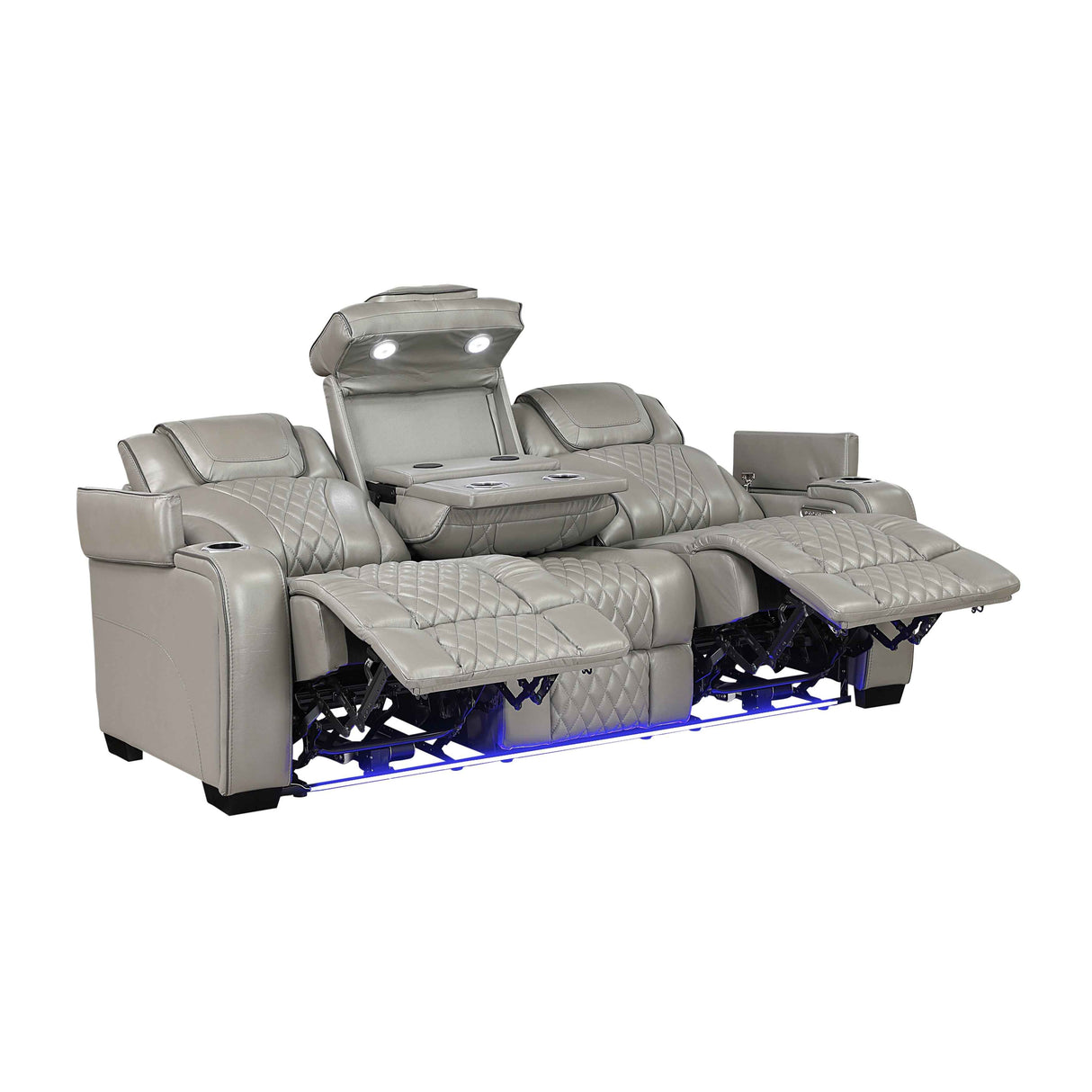 Apex Gray Leather Power Double Reclining Sofa by Homelegance at Eve Furniture