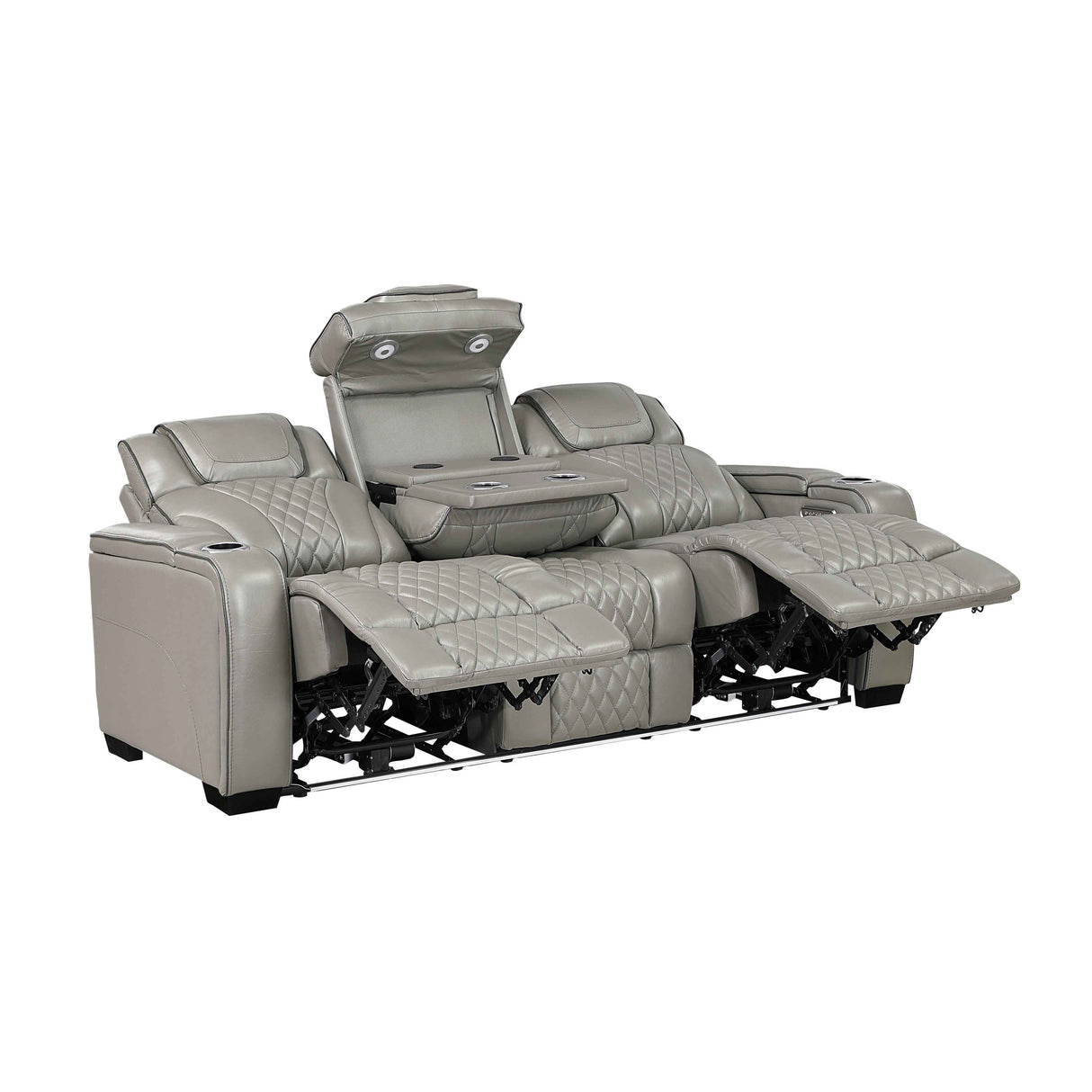 Apex Gray Leather Power Double Reclining Sofa by Homelegance at Eve Furniture