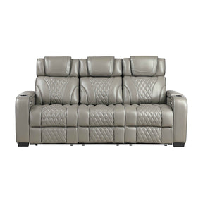 Apex Gray Leather Power Double Reclining Sofa by Homelegance at Eve Furniture