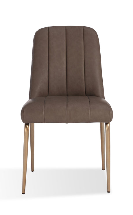 Apollo Upholstered Dining Chair in Cinnamon Synthetic Leather and Brushed Bronze Metal (Set of 2) by Modus Furniture at Eve Furniture
