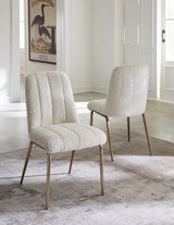 Apollo Upholstered Dining Chair in Ricotta Boucle and Brushed Bronze Metal (Set of 2) by Modus Furniture at Eve Furniture