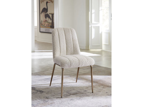 Apollo Upholstered Dining Chair in Ricotta Boucle and Brushed Bronze Metal (Set of 2) by Modus Furniture at Eve Furniture