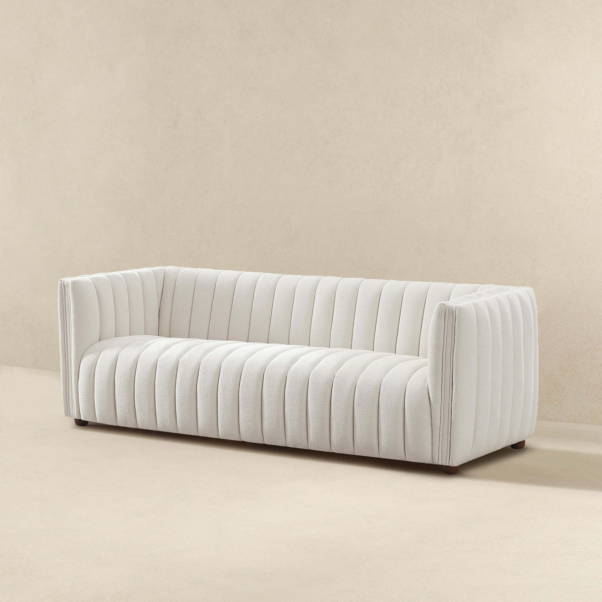 April Mid Century Modern Luxury Tight Back Beige Boucle Couch by Ashcroft Furniture at Eve Furniture