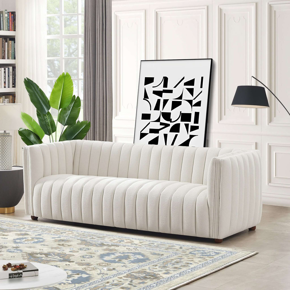 April Mid Century Modern Luxury Tight Back Beige Boucle Couch by Ashcroft Furniture at Eve Furniture