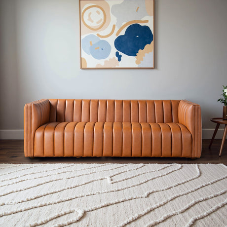 April Mid Century Modern Luxury Tight Back Cognac Leather Couch by Ashcroft Furniture at Eve Furniture