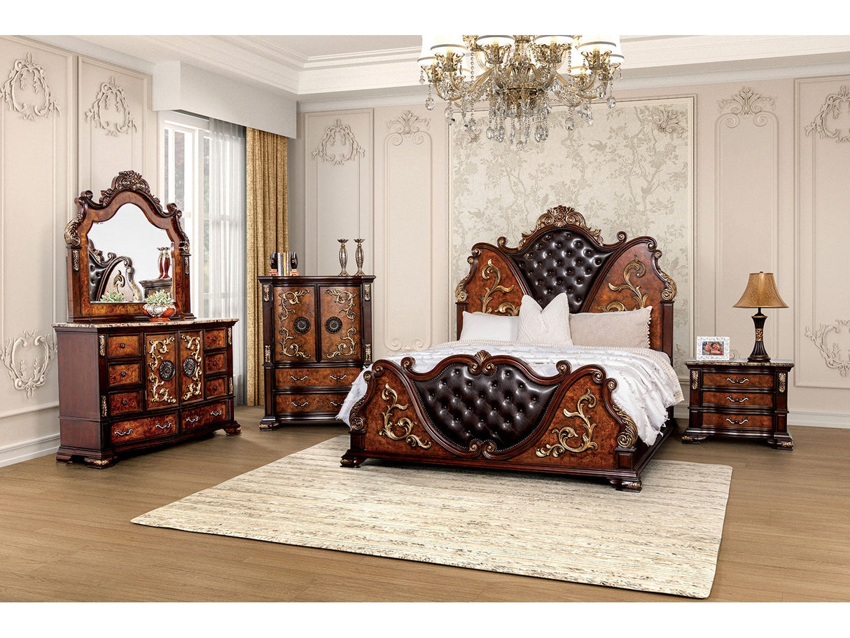 Aquilina Cherry/Oak 5-Piece Queen Bedroom Set by Furniture of America at Eve Furniture