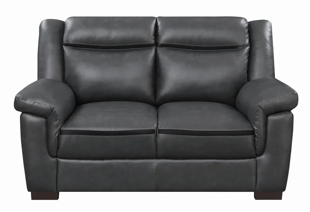 Arabella Gray Upholstered Pillow Top Arm Living Room Set by Coaster at Eve Furniture