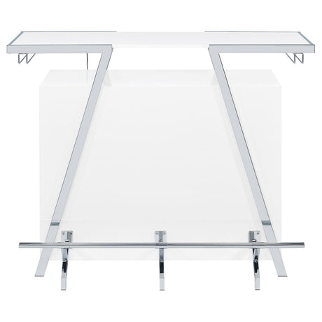 Araceli White Home Bar Wine Cabinet High Gloss and Chrome by Coaster at Eve Furniture