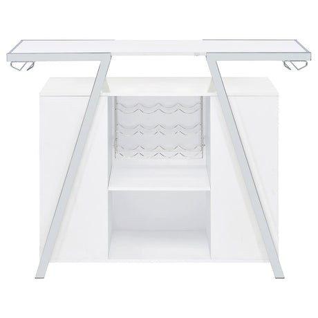 Araceli White Home Bar Wine Cabinet High Gloss and Chrome by Coaster at Eve Furniture