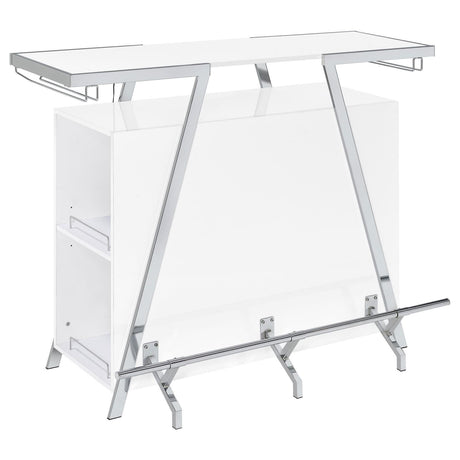 Araceli White Home Bar Wine Cabinet High Gloss and Chrome by Coaster at Eve Furniture