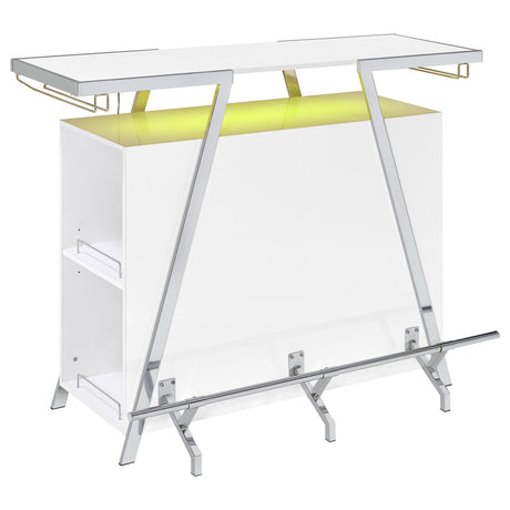 Araceli White Home Bar Wine Cabinet High Gloss and Chrome by Coaster at Eve Furniture