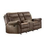 Aram Brown Fabric Double Glider Reclining Loveseat with Center Console, Receptacles and USB Ports by Homelegance at Eve Furniture