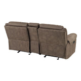 Aram Brown Fabric Double Glider Reclining Loveseat with Center Console, Receptacles and USB Ports by Homelegance at Eve Furniture