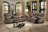 Aram Brown Fabric Double Glider Reclining Loveseat with Center Console, Receptacles and USB Ports by Homelegance at Eve Furniture