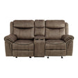Aram Brown Fabric Double Glider Reclining Loveseat with Center Console, Receptacles and USB Ports by Homelegance at Eve Furniture