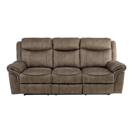 Aram Brown Fabric Double Reclining Sofa by Homelegance at Eve Furniture