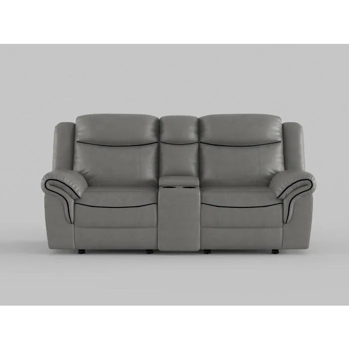 Aram Dark Brown Faux Leather Double Glider Reclining Loveseat with Center Console, Receptacles and USB Ports by Homelegance at Eve Furniture